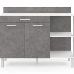 Buffet bas de cuisine blanc 120 cm 2 portes + tiroir effet béton*IDMarket Outlet