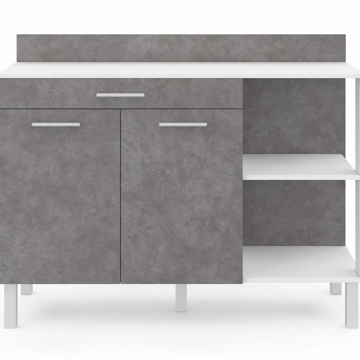 Buffet bas de cuisine blanc 120 cm 2 portes + tiroir effet béton*IDMarket Outlet