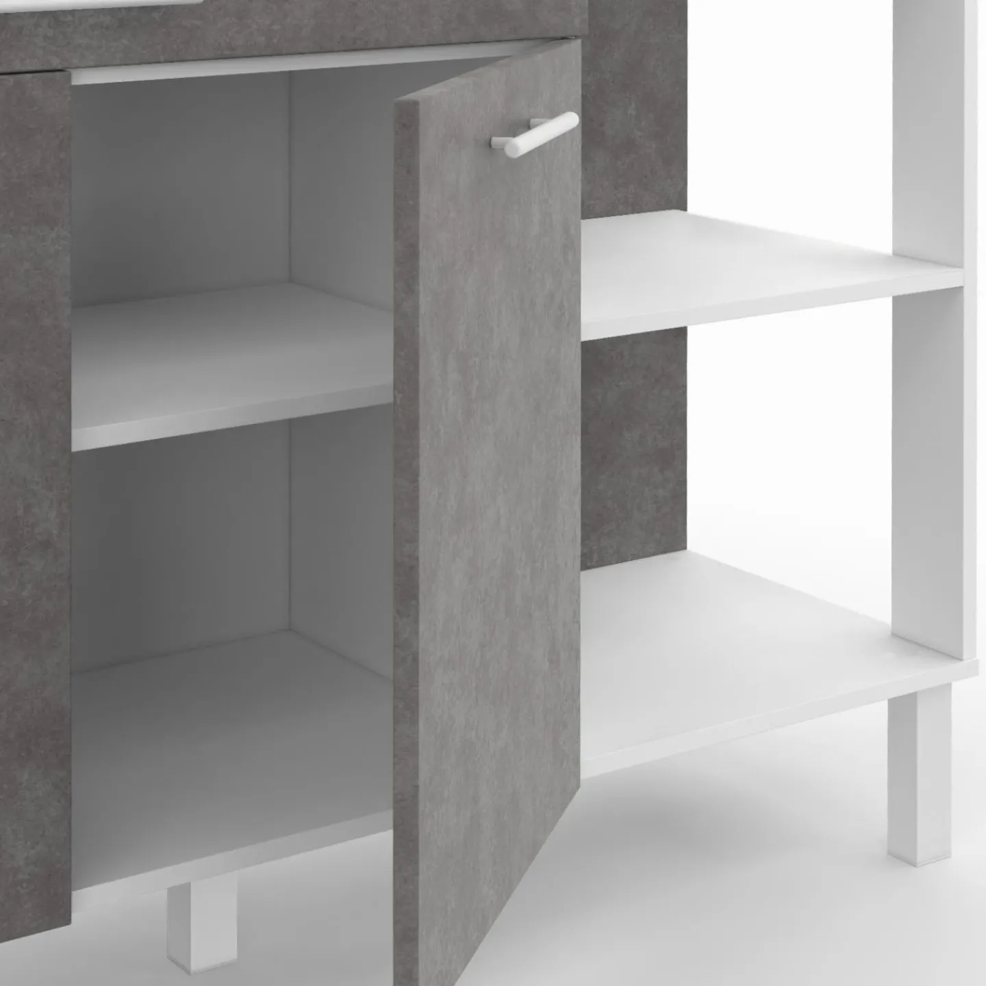 Buffet bas de cuisine blanc 120 cm 2 portes + tiroir effet béton*IDMarket Outlet