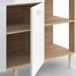 Buffet bas de cuisine bois façon hêtre 120 cm 2 portes + tiroir blanc*IDMarket