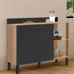 Buffet bas de cuisine bois façon hêtre 120 cm 2 portes + tiroir noir*IDMarket Hot