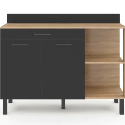 Buffet bas de cuisine bois façon hêtre 120 cm 2 portes + tiroir noir*IDMarket Hot