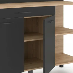 Buffet bas de cuisine bois façon hêtre 120 cm 2 portes + tiroir noir*IDMarket Hot
