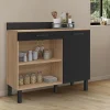 Buffet bas de cuisine en bois façon hêtre 100 cm porte + tiroir noir*IDMarket Outlet