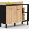 Buffet bas de cuisine noir 120 cm 2 portes + tiroir bois façon hêtre*IDMarket Online