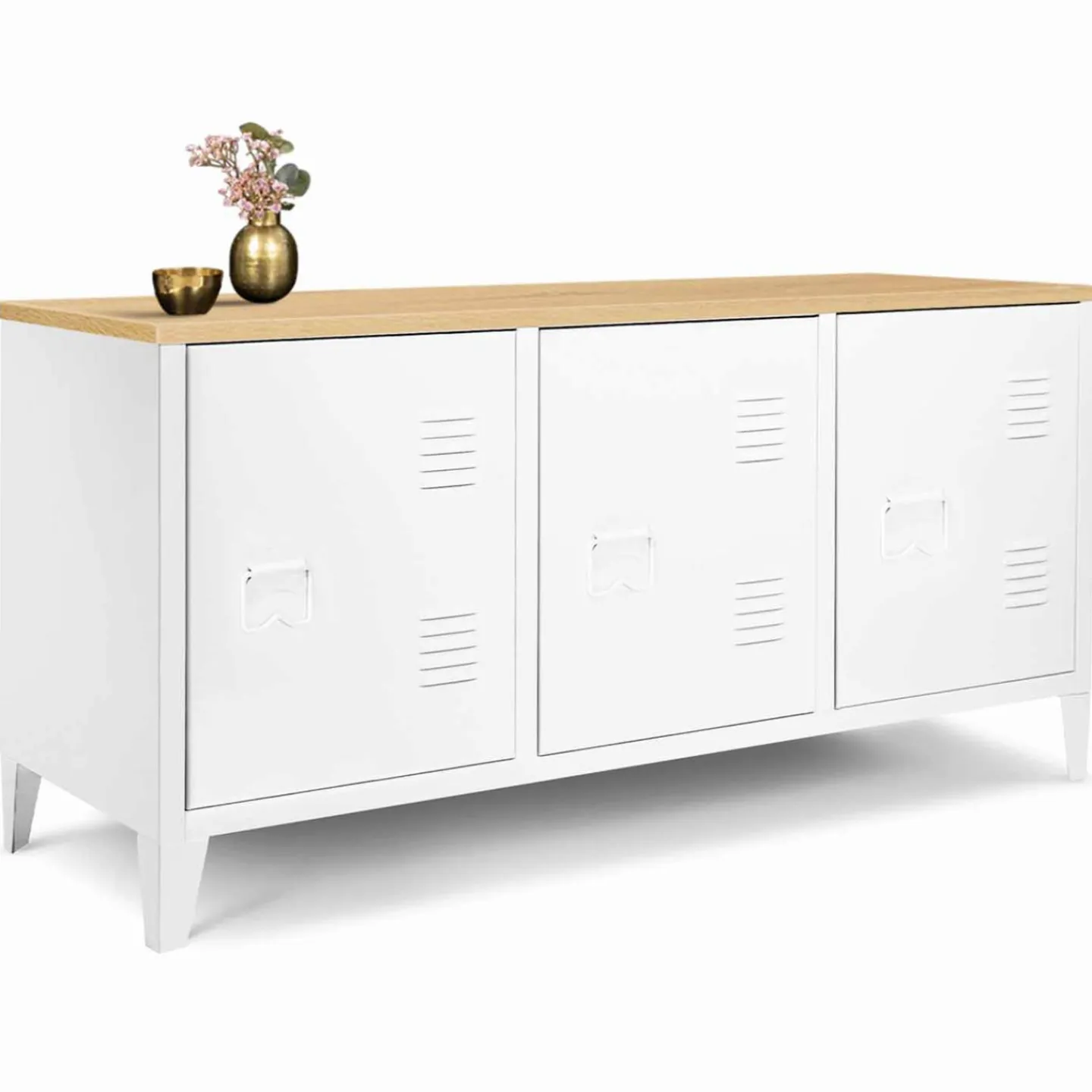 Buffet bas en métal blanc avec plateau de bois*IDMarket Discount