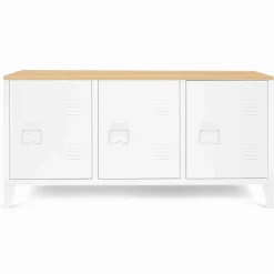 Buffet bas en métal blanc avec plateau de bois*IDMarket Discount