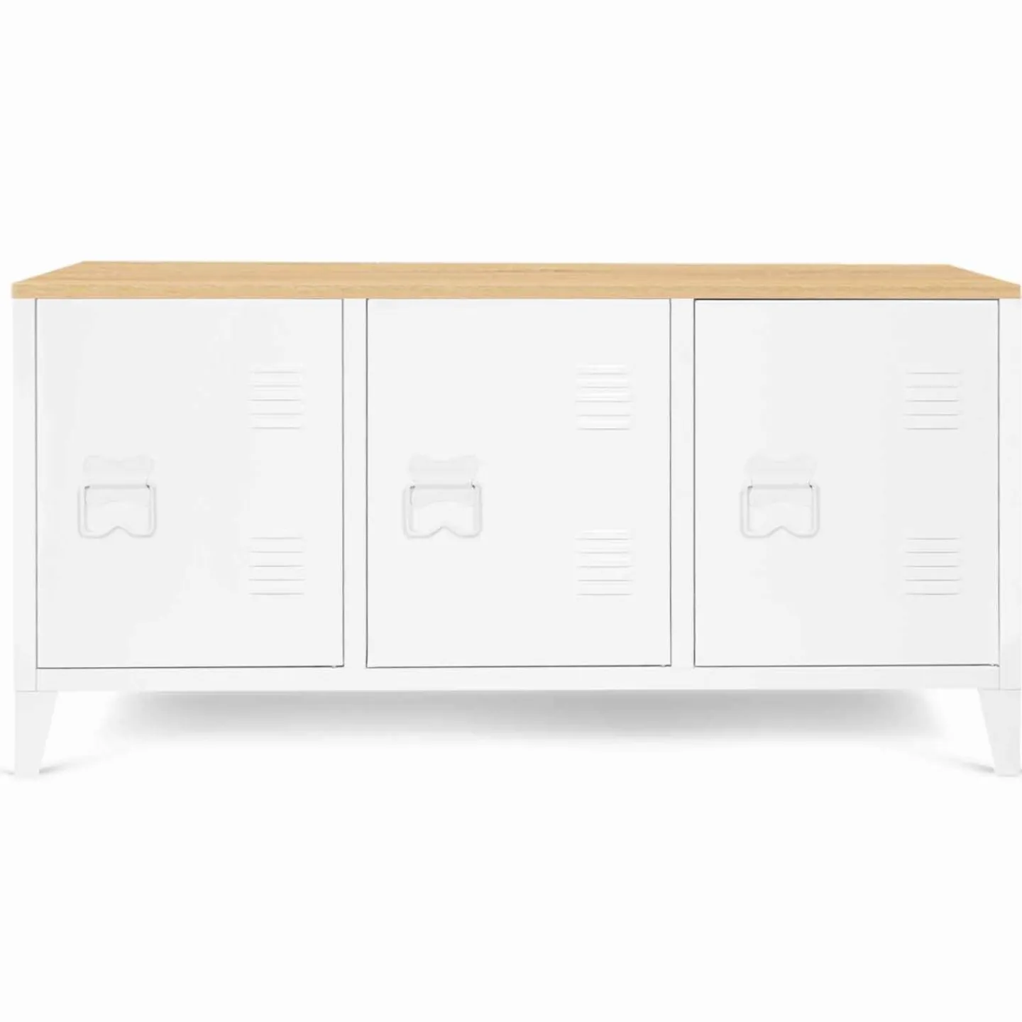 Buffet bas en métal blanc avec plateau de bois*IDMarket Discount