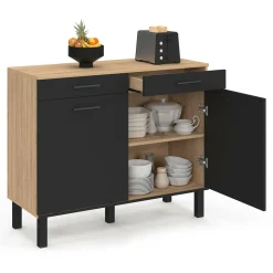 Buffet bas hêtre et noir avec espace poubelle*IDMarket Discount