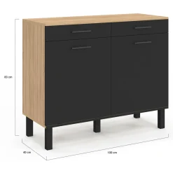 Buffet bas hêtre et noir avec espace poubelle*IDMarket Discount