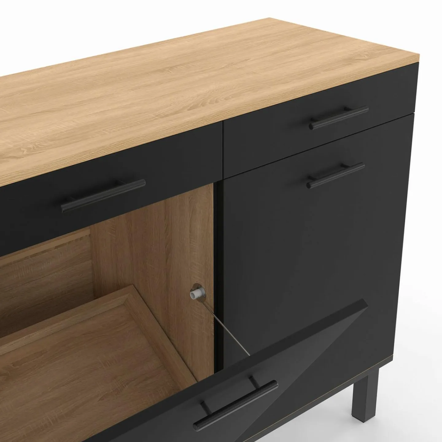 Buffet bas hêtre et noir avec espace poubelle*IDMarket Discount