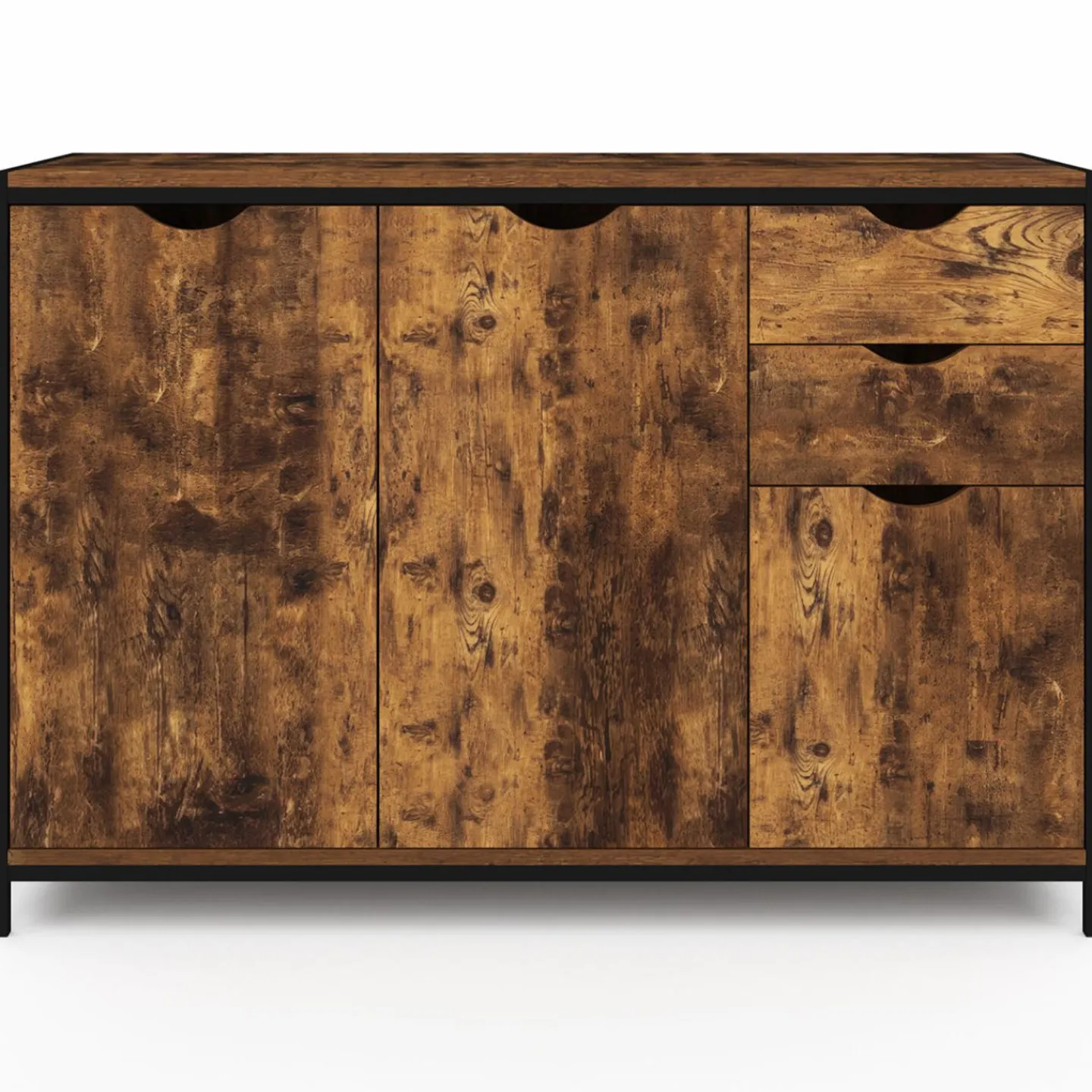 Buffet bas industriel 110 cm avec placards et tiroirs*IDMarket Discount