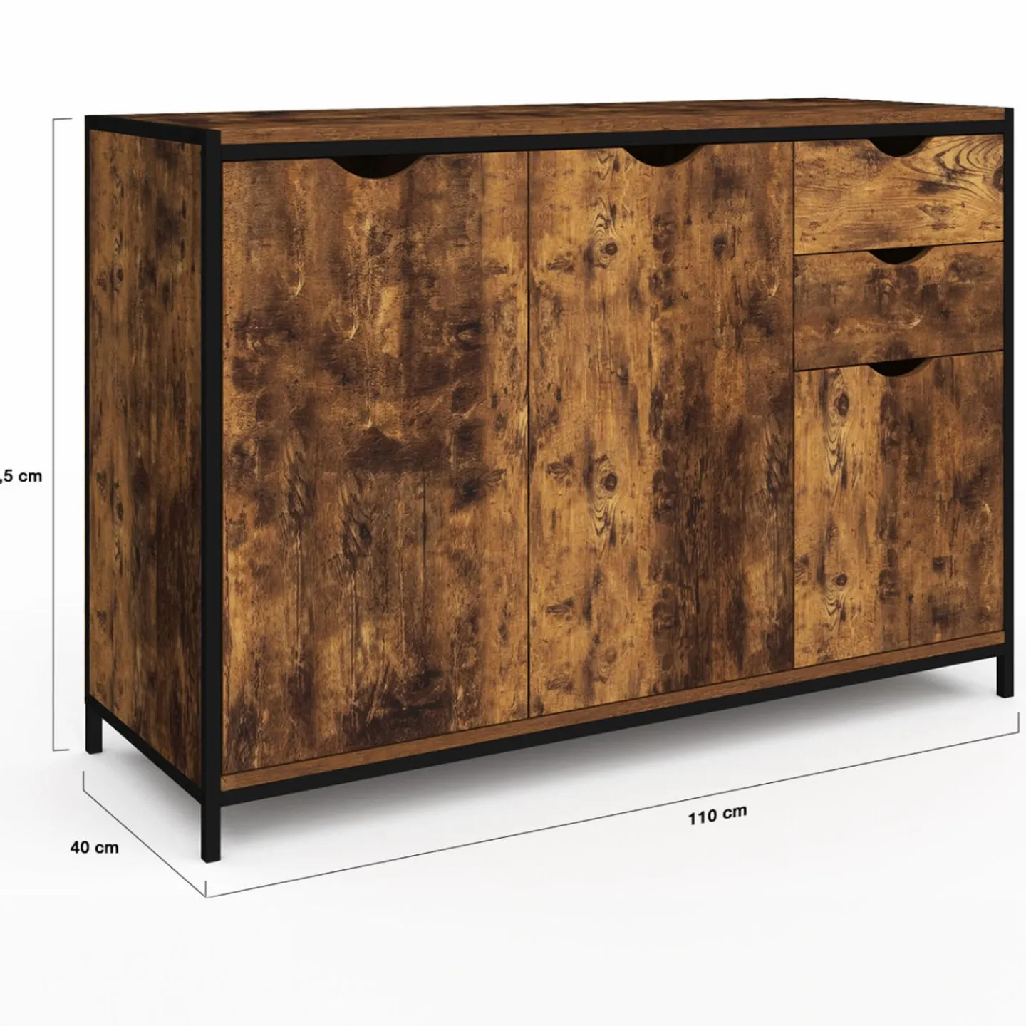 Buffet bas industriel 110 cm avec placards et tiroirs*IDMarket Discount