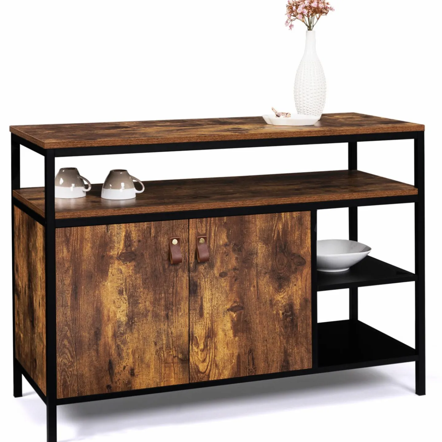 Buffet bas industriel 2 portes effet bois vieilli 100 cm*IDMarket Hot