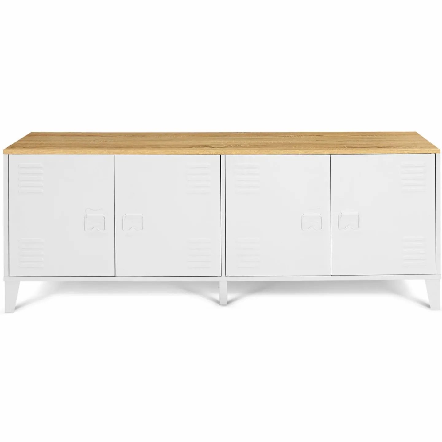Buffet bas industriel 4 portes métal blanc et plateau bois*IDMarket Discount