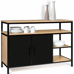 Buffet bas industriel 2 portes bois et métal noir 100 cm*IDMarket Online