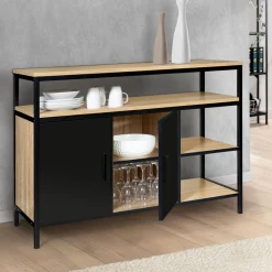 Buffet bas industriel 2 portes bois et métal noir 100 cm*IDMarket Online