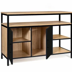 Buffet bas industriel 2 portes bois et métal noir 100 cm*IDMarket Online