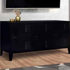 Buffet bas industriel 3 portes en métal noir*IDMarket Discount