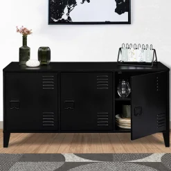 Buffet bas industriel 3 portes en métal noir*IDMarket Discount