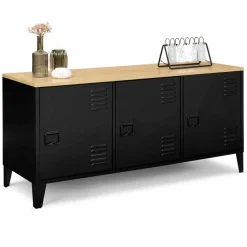 Buffet bas métal noir avec plateau bois*IDMarket Best