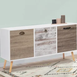 Buffet bas scandinave 3 portes blanc effet vieilli*IDMarket Online