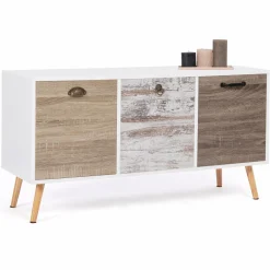 Buffet bas scandinave 3 portes blanc effet vieilli*IDMarket Online