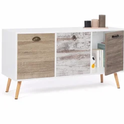 Buffet bas scandinave 3 portes blanc effet vieilli*IDMarket Online