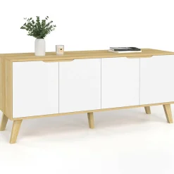 Buffet bas scandinave bois avec 4 portes blanches*IDMarket Discount