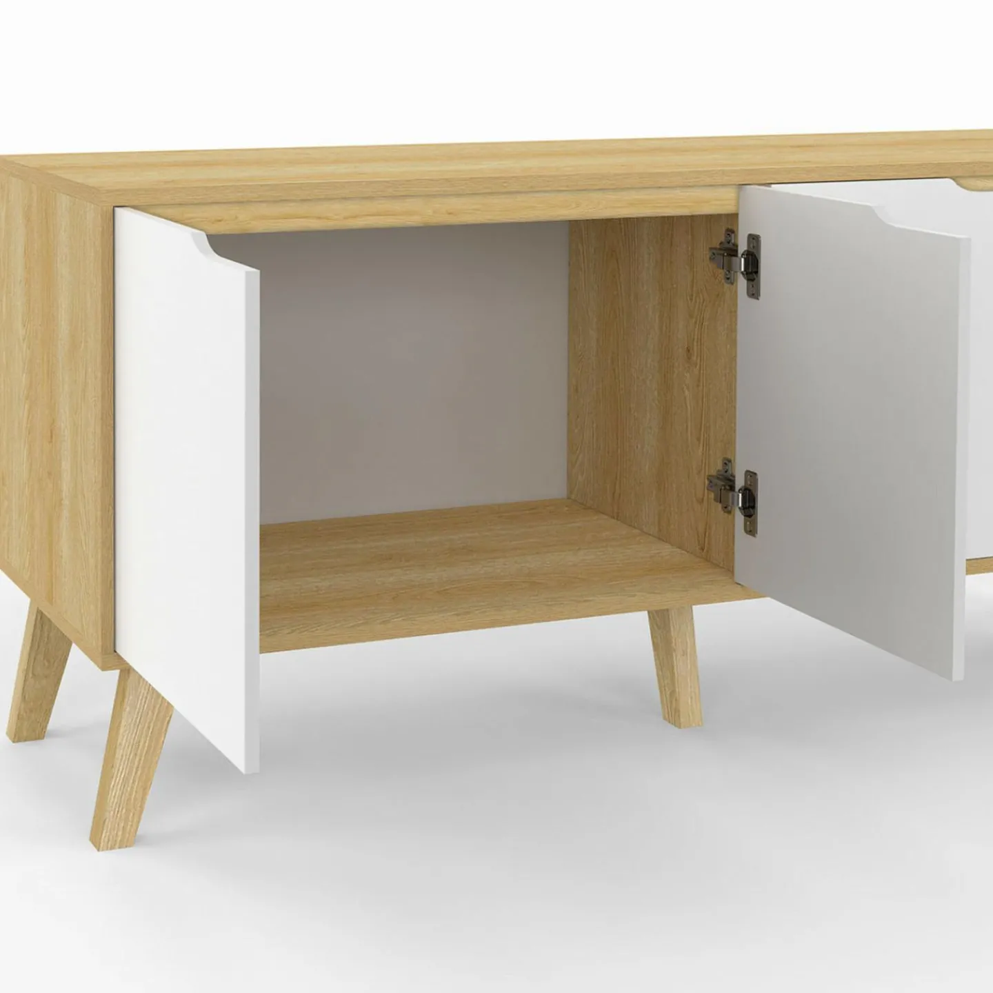 Buffet bas scandinave bois avec 4 portes blanches*IDMarket Discount
