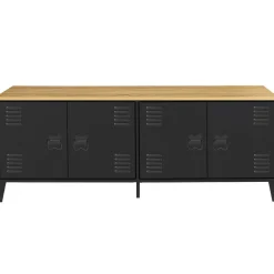 Buffet bas style industriel 4 portes métal noir et plateau bois 140 cm*IDMarket Outlet