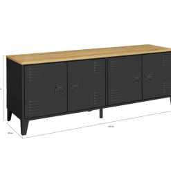 Buffet bas style industriel 4 portes métal noir et plateau bois 140 cm*IDMarket Outlet