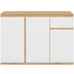Buffet blanc et bois 100 cm 3 portes et 1 tiroir*IDMarket Best