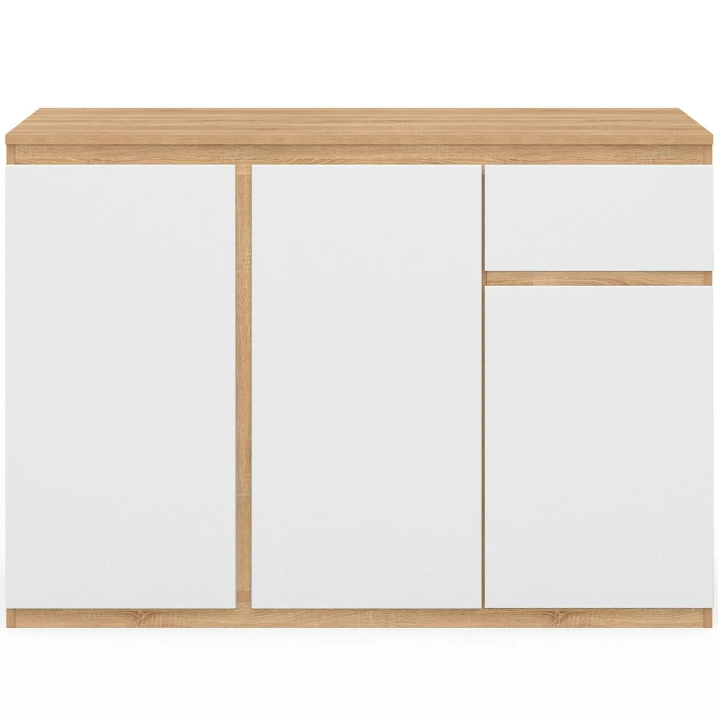 Buffet blanc et bois 100 cm 3 portes et 1 tiroir*IDMarket Best