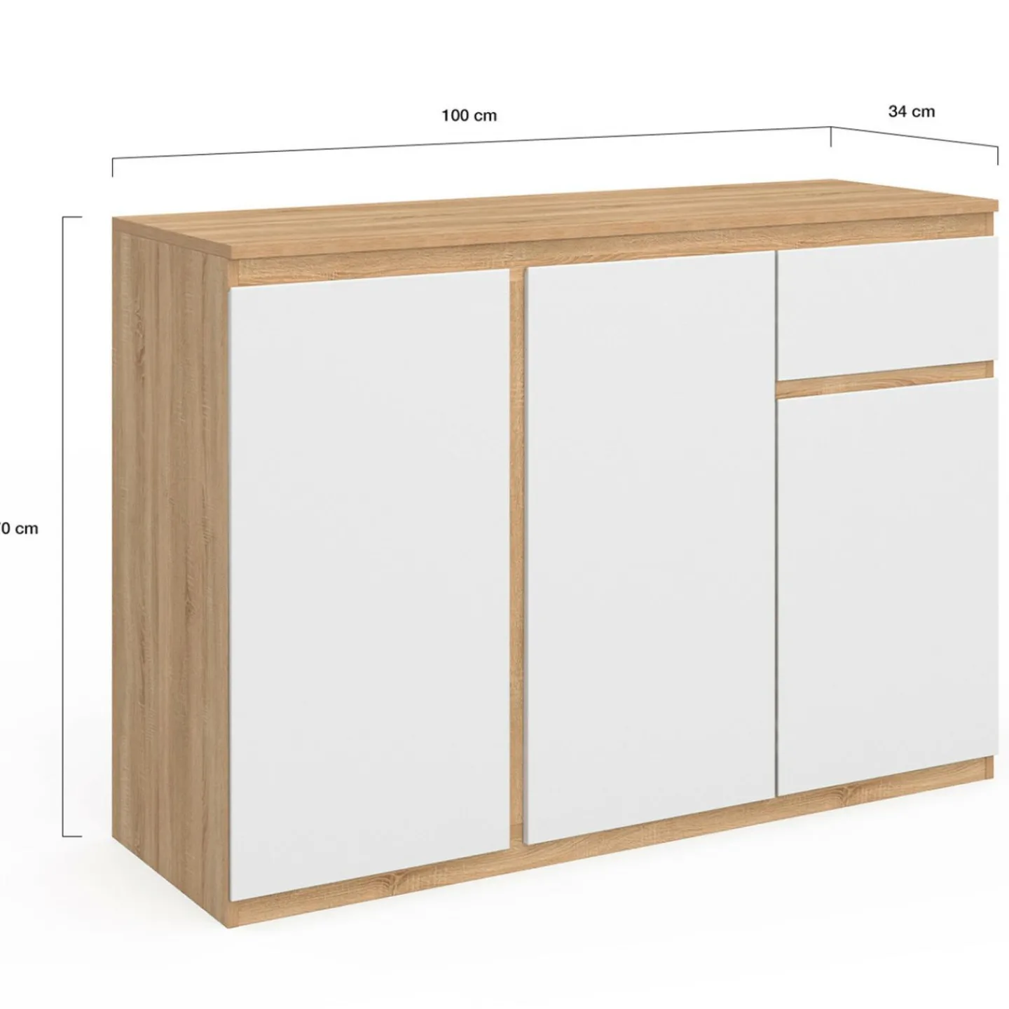 Buffet blanc et bois 100 cm 3 portes et 1 tiroir*IDMarket Best
