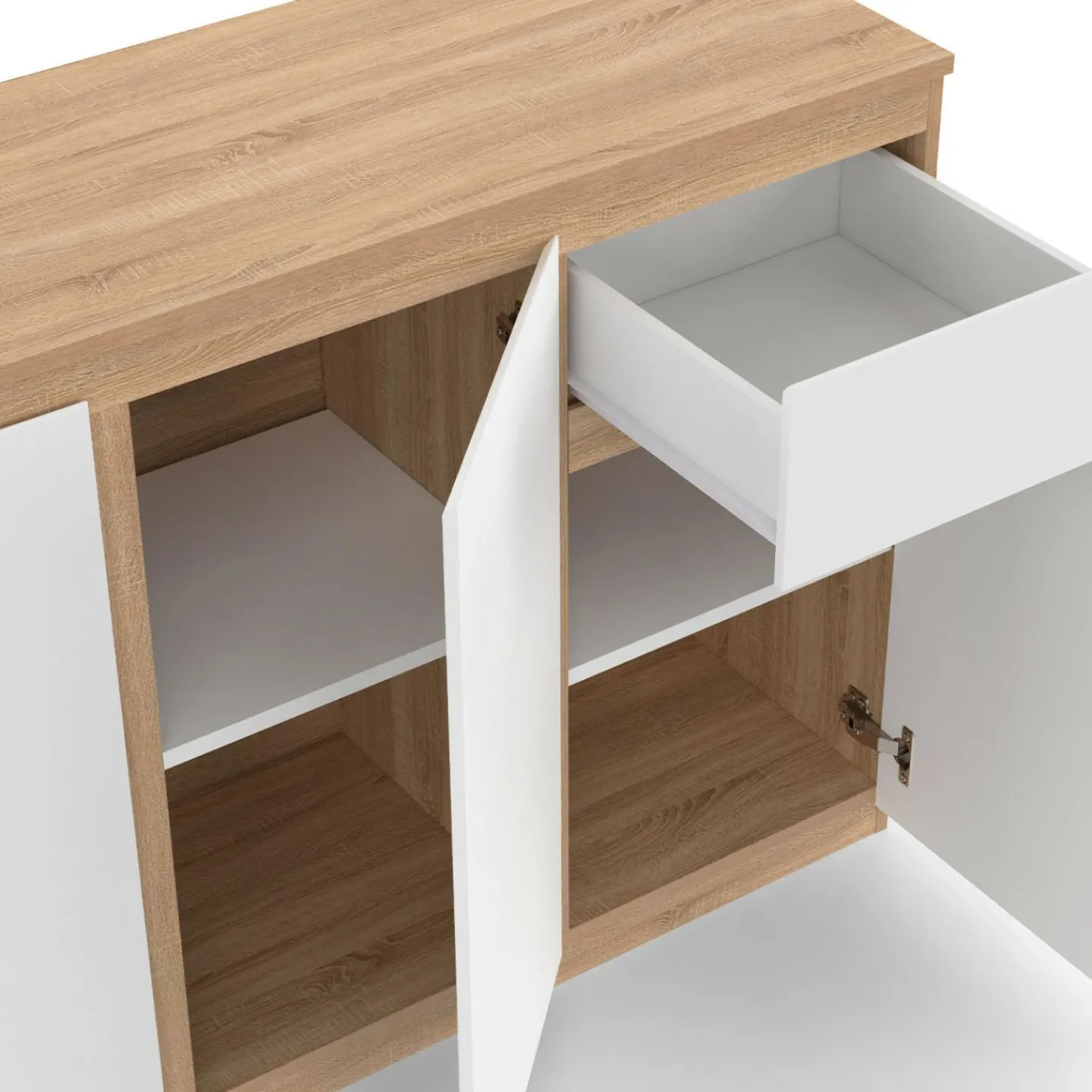 Buffet blanc et bois 100 cm 3 portes et 1 tiroir*IDMarket Best