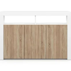 Buffet blanc et bois 3 portes avec LED*IDMarket New