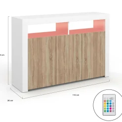 Buffet blanc et bois 3 portes avec LED*IDMarket New