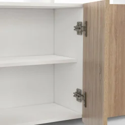 Buffet blanc et bois 3 portes avec LED*IDMarket New