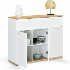 Buffet blanc et bois 3 portes et 1 tiroir*IDMarket Clearance