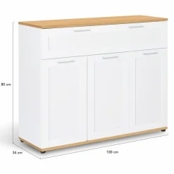 Buffet blanc et bois 3 portes et 1 tiroir*IDMarket Clearance