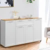 Buffet blanc et bois 4 portes 1 tiroir*IDMarket