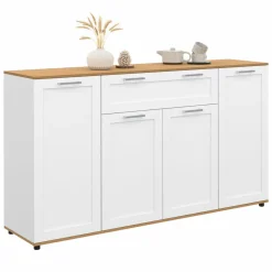 Buffet blanc et bois 4 portes 1 tiroir*IDMarket