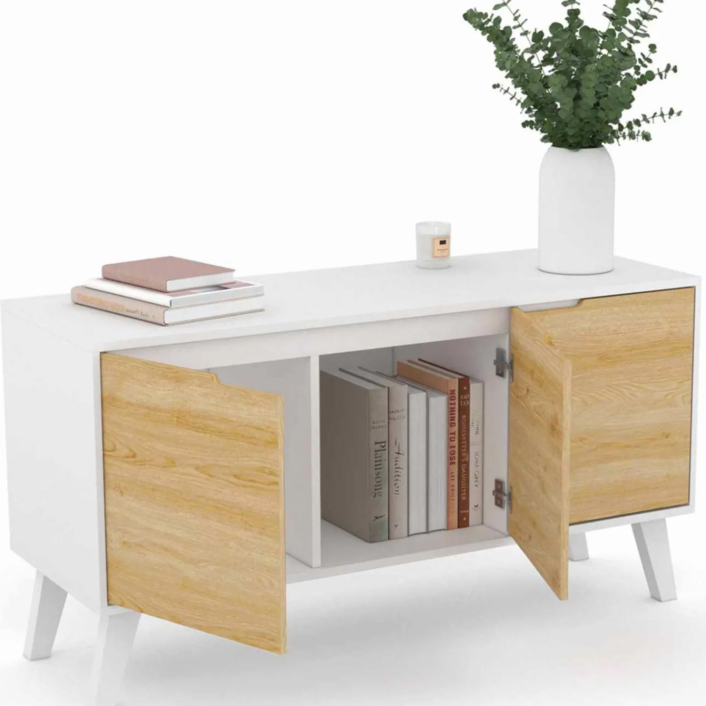 Buffet blanc et bois scandinave 3 portes 113 cm*IDMarket Outlet