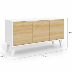 Buffet blanc et bois scandinave 3 portes 113 cm*IDMarket Outlet