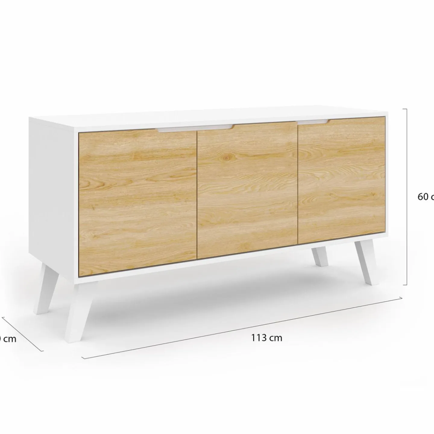 Buffet blanc et bois scandinave 3 portes 113 cm*IDMarket Outlet