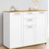 Buffet blanc et plateau bois 100 cm avec 3 portes et 2 tiroirs*IDMarket Hot