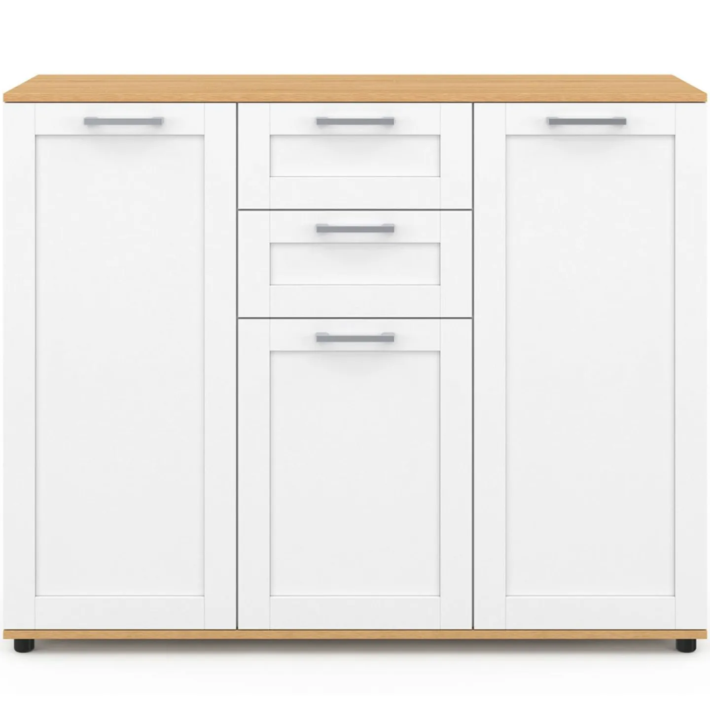Buffet blanc et plateau bois 100 cm avec 3 portes et 2 tiroirs*IDMarket Hot