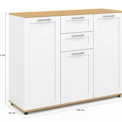 Buffet blanc et plateau bois 100 cm avec 3 portes et 2 tiroirs*IDMarket Hot