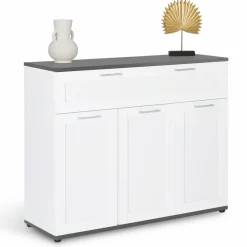 Buffet blanc et plateau gris 100 cm avec 3 portes et 1 tiroir*IDMarket Clearance